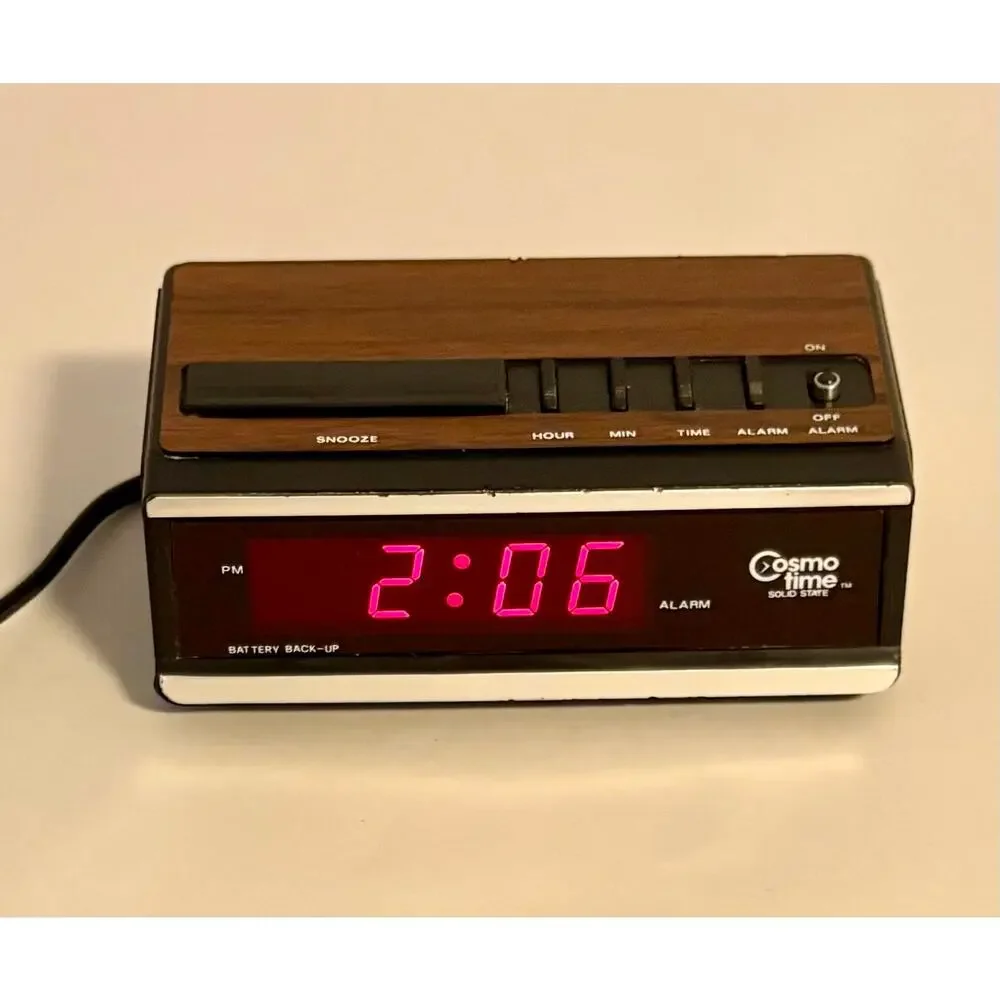 Vintage Cosmo Time E517A Alarm Clock Wood Grain, Alarm Works test and working